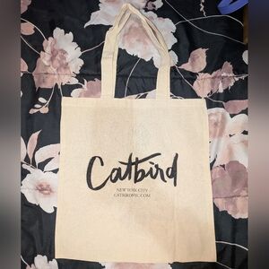 Catbird Cream Tote Bag with Black Butterfly Graphic